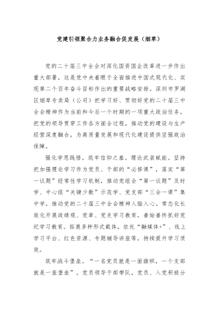 党建引领聚合力业务融合促发展（烟草）