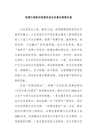 党建引领跨村联建促进农村集约集聚发展