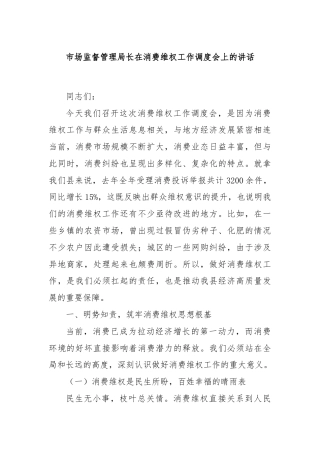 市场监督管理局长在消费维权工作调度会上的讲话