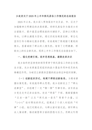 乡政府关于2025年上半年移风易俗工作情况的总结报告