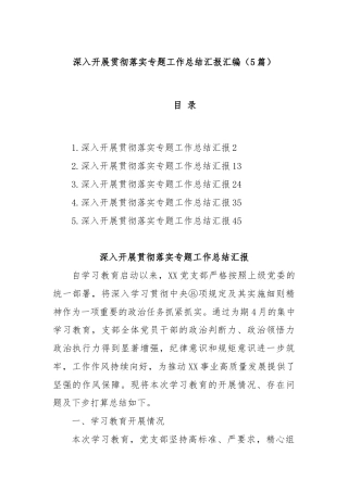 (5篇)深入开展贯彻落实专题工作总结汇报汇编