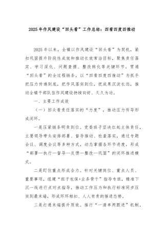 2025年作风建设“回头看”工作总结：四看四度四推动