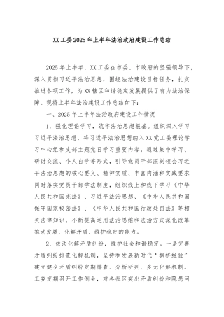 XX工委2025年上半年法治政府建设工作总结