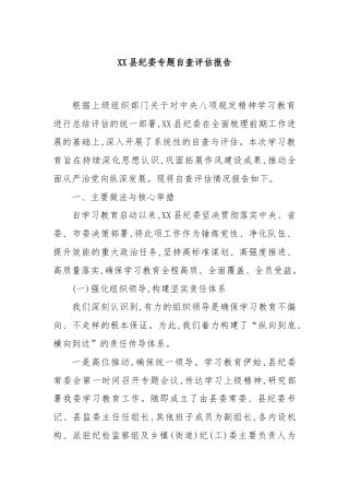 XX县纪委专题自查评估报告