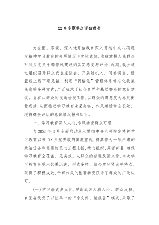 XX乡专题群众评估报告