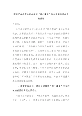 副书记在全市性社会组织“两个覆盖”集中攻坚推进会上的讲话