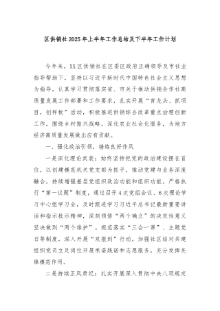 区供销社2025年上半年工作总结及下半年工作计划