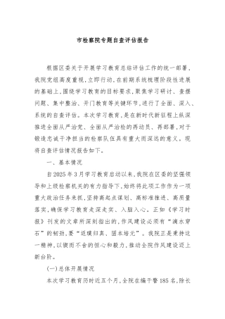 市检察院专题自查评估报告