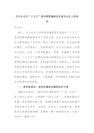 市长在全市“十五五”规划纲要编制征求意见会议上的讲话