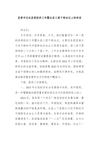 县委书记在县委经济工作暨全县三级干部会议上的讲话