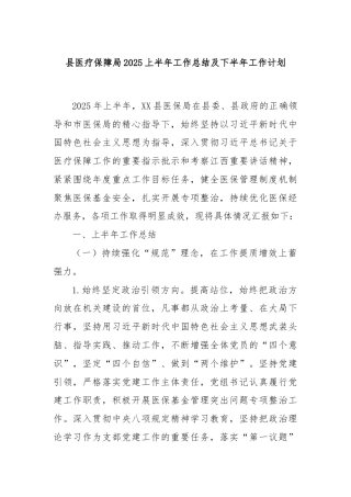县医疗保障局2025上半年工作总结及下半年工作计划