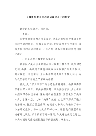 乡镇组织委员专题评估座谈会上的发言