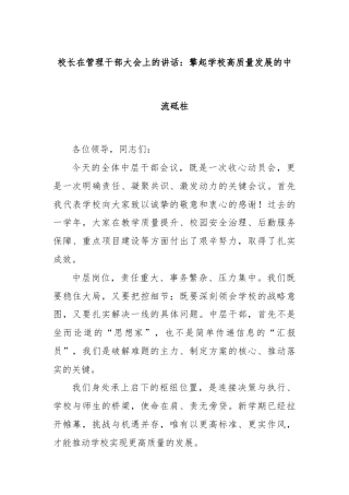 校长在管理干部大会上的讲话：擎起学校高质量发展的中流砥柱