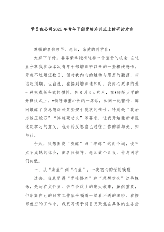 学员在公司2025年青年干部党校培训班上的研讨发言