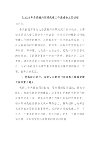 在2025年县委新兴领域党建工作推进会上的讲话