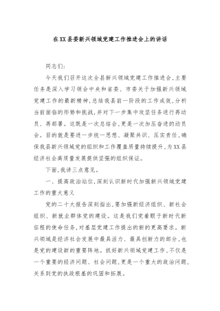 在XX县委新兴领域党建工作推进会上的讲话