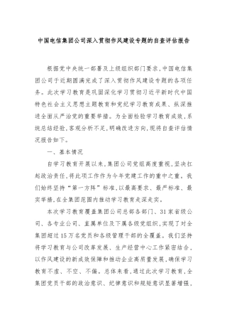 中国电信集团公司深入贯彻作风建设专题的自查评估报告