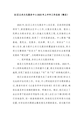 XX区公共文化服务中心2025年上半年工作总结（精品）