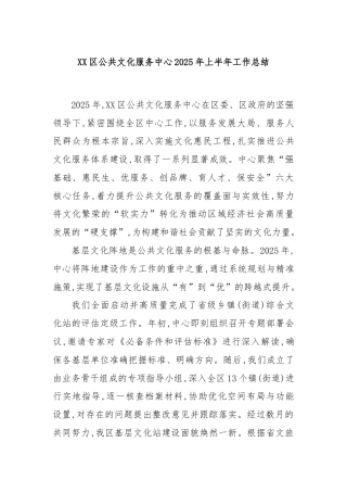 XX区公共文化服务中心2025年上半年工作总结
