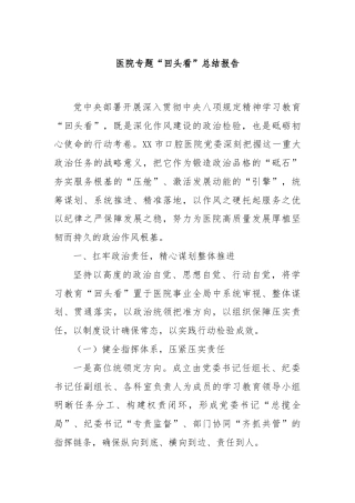 医院专题“回头看”总结报告