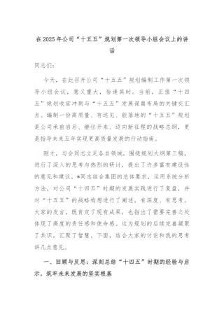 在2025年公司“十五五”规划第一次领导小组会议上的讲话