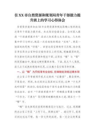 在XX市自然资源和规划局青年干部能力提升班上的学习心得体会