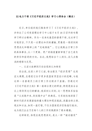 XX电力干部《习总书记经济文选》学习心得体会（精品）