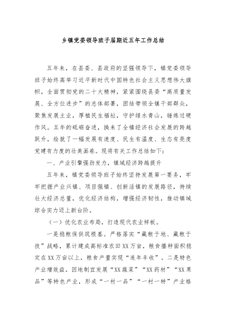 乡镇党委领导班子届期近五年工作总结