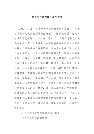 延安市开放型经济发展调研