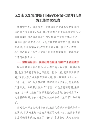 XX市XX集团关于国企改革深化提升行动的工作情况报告