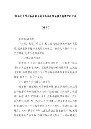 XX县行政审批和数据局关于全县数字经济发展情况的汇报（精品）