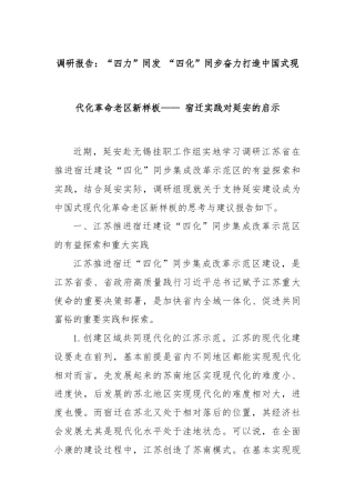调研报告：“四力”同发 “四化”同步奋力打造中国式现代化革命老区新样板—— 宿迁实践对延安的启示