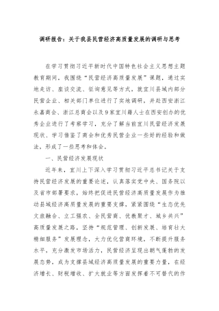 调研报告：关于我县民营经济高质量发展的调研与思考