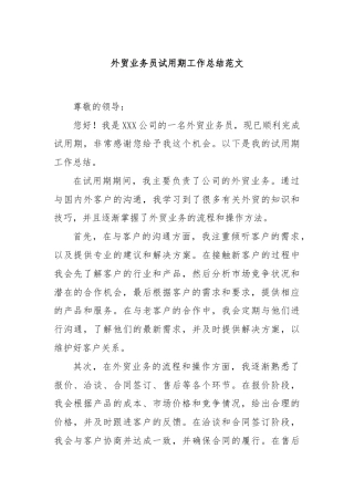 外贸业务员试用期工作总结范文