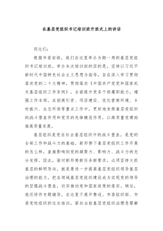 在基层党组织书记培训班开班式上的讲话