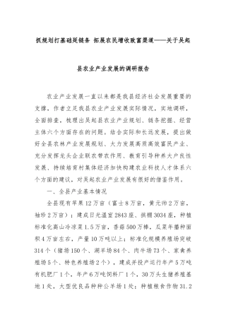 抓规划打基础延链条 拓展农民增收致富渠道——关于吴起县农业产业发展的调研报告