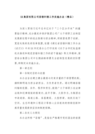 XX集团有限公司容错纠错工作实施办法（精品）