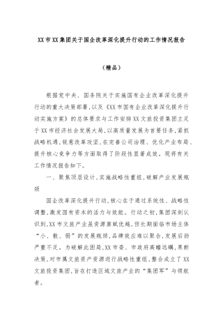 XX市XX集团关于国企改革深化提升行动的工作情况报告（精品）