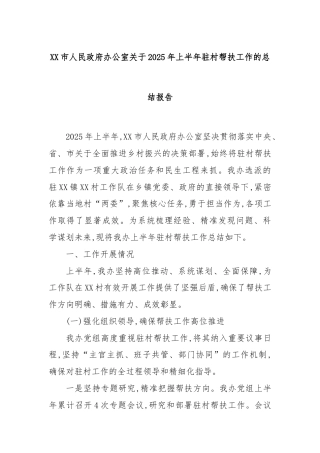 XX市人民政府办公室关于2025年上半年驻村帮扶工作的总结报告
