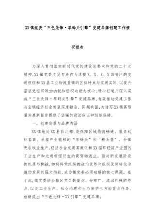 XX镇党委“三色先锋·旱码头引擎”党建品牌创建工作情况报告