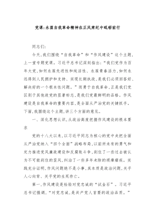 党课：永葆自我革命精神在正风肃纪中砥砺前行