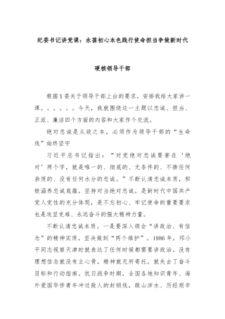 纪委书记讲党课：永葆初心本色践行使命担当争做新时代硬核领导干部