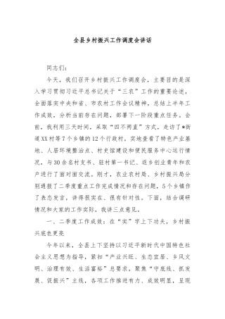 全县乡村振兴工作调度会讲话