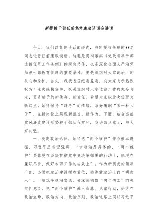 新提拔干部任前集体廉政谈话会讲话