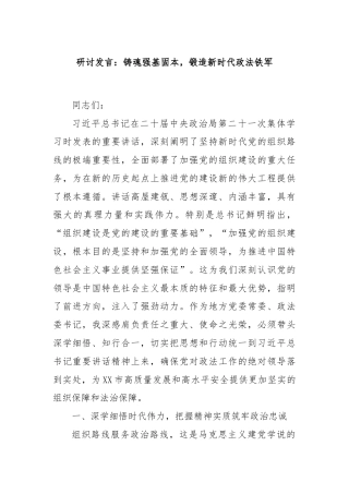 研讨发言：铸魂强基固本，锻造新时代政法铁军