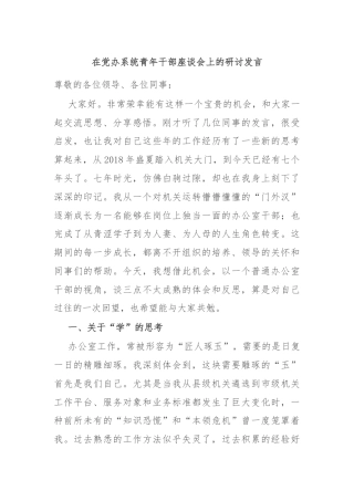 在党办系统青年干部座谈会上的研讨发言