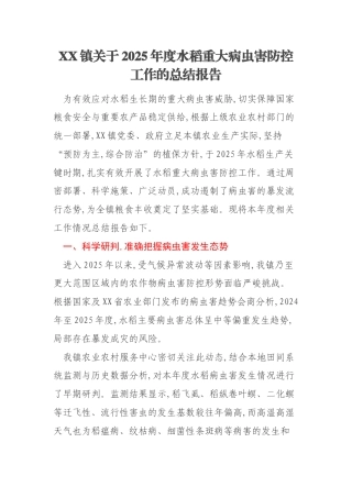 XX镇关于2025年度水稻重大病虫害防控工作的总结报告