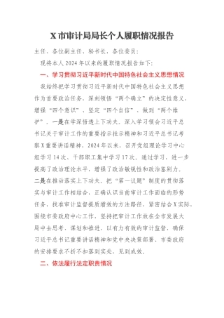 X市审计局局长个人履职情况报告