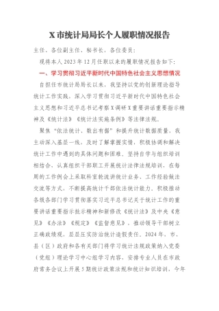 X市统计局局长个人履职情况报告