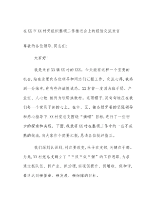 在XX市XX村党组织整顿工作推进会上的经验交流发言